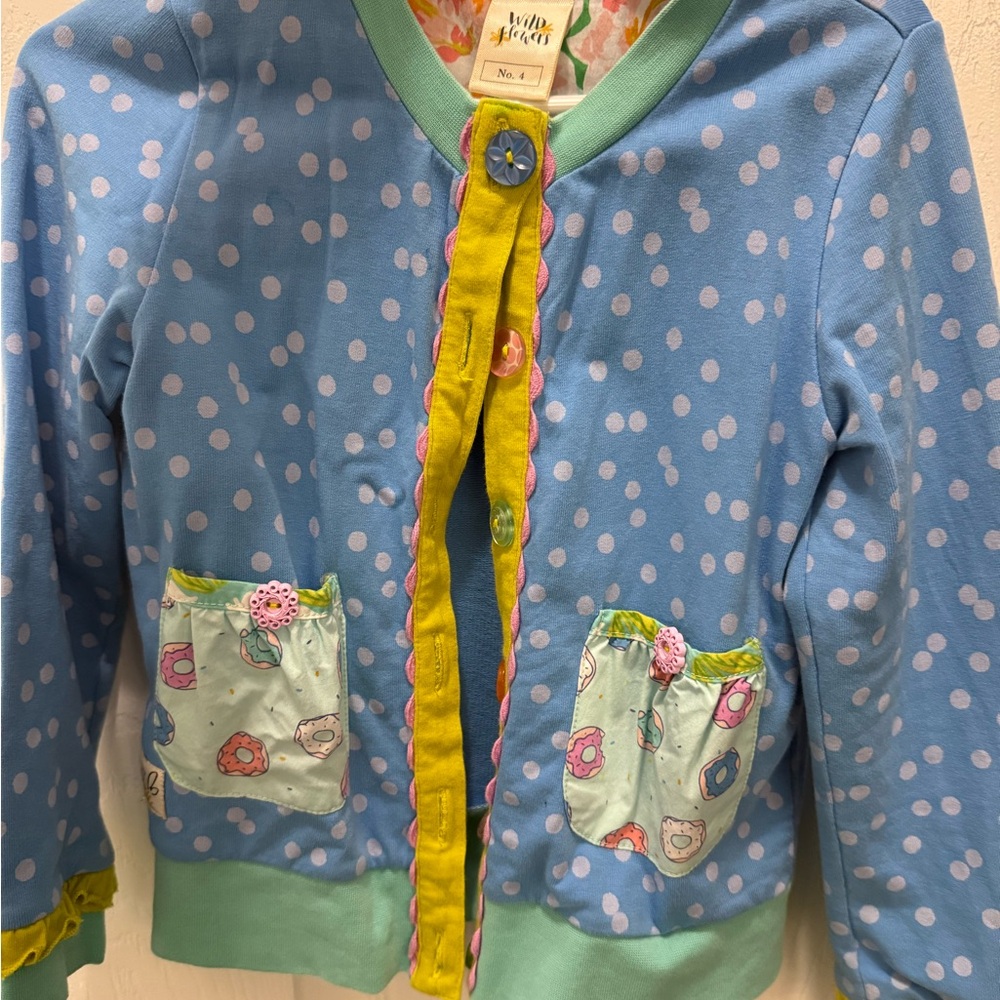 Wildflowers Blue Polka Dot Jacket with Green and Yellow Trim